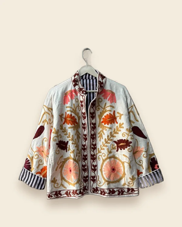 The Chandni — Ivory embroidered velvet jacket