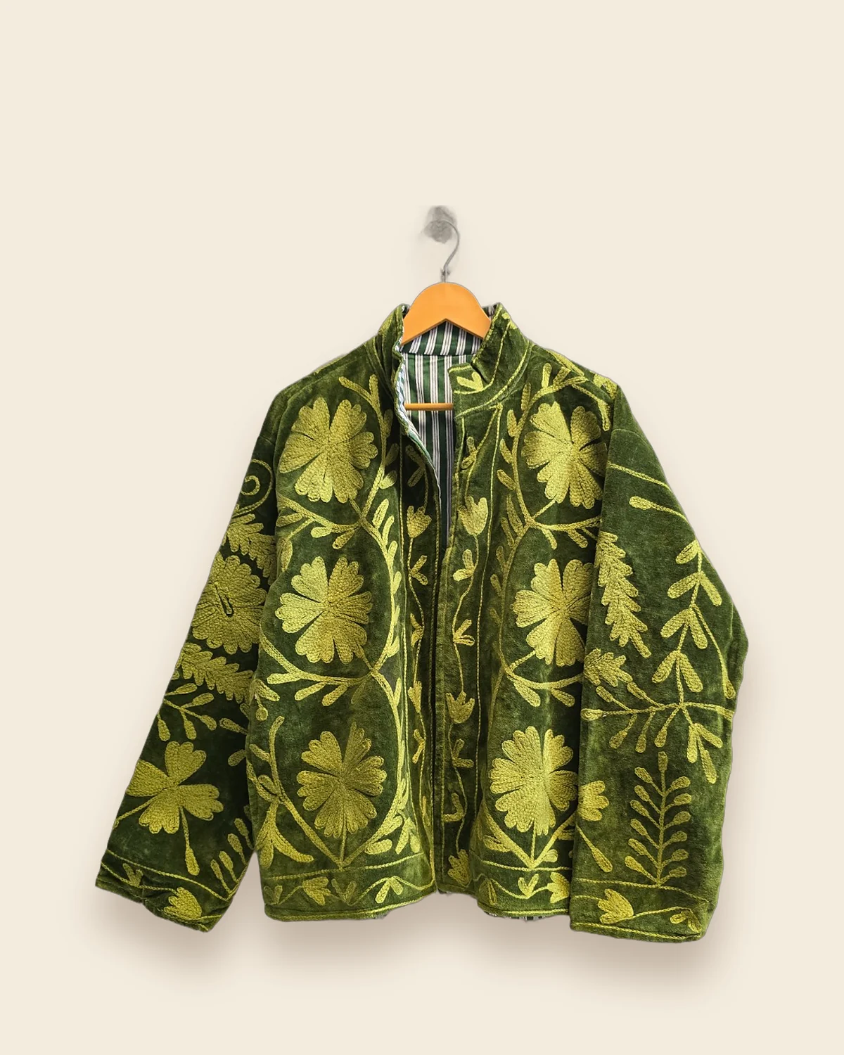 The Citron — Lime Green embroidered velvet jacket
