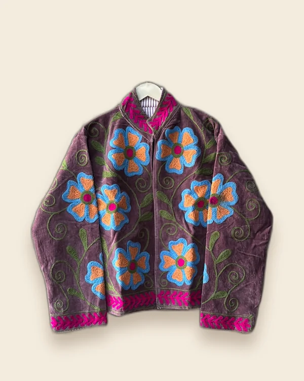 The Cornflower — Plum hand-embroidered velvet jacket