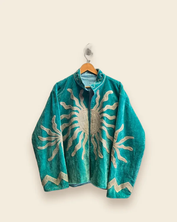 The Daybreak — Turquoise embroidered velvet jacket