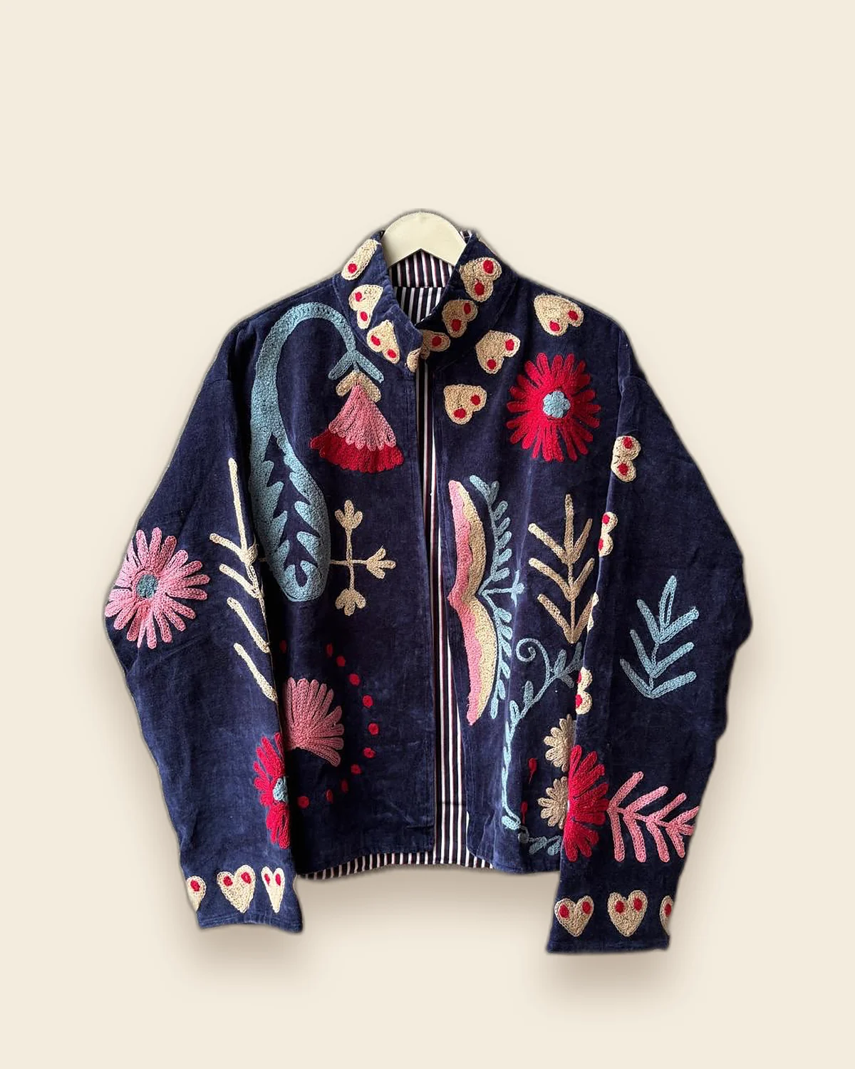 The Folk Tale — Navy embroidered velvet jacket