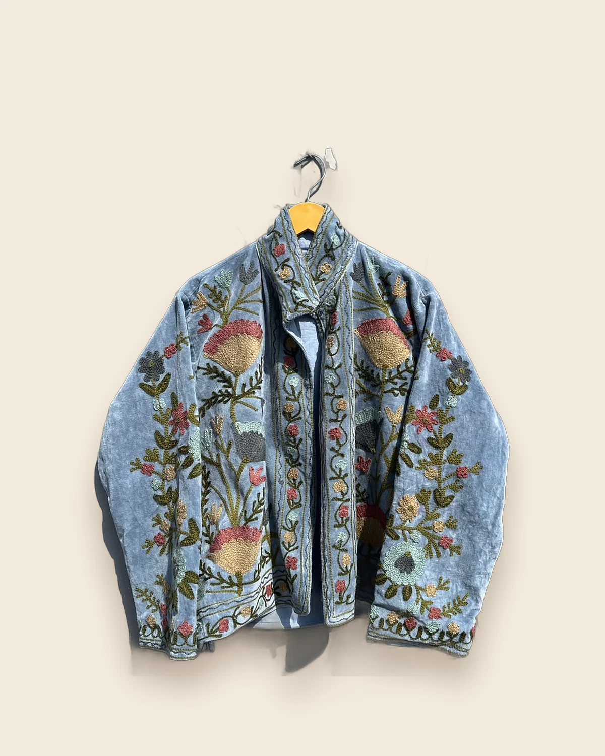 The Larkspur — Dusty Blue embroidered velvet jacket