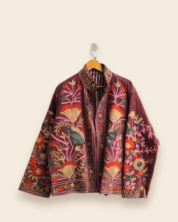 The Mulberry — Wine embroidered velvet jacket