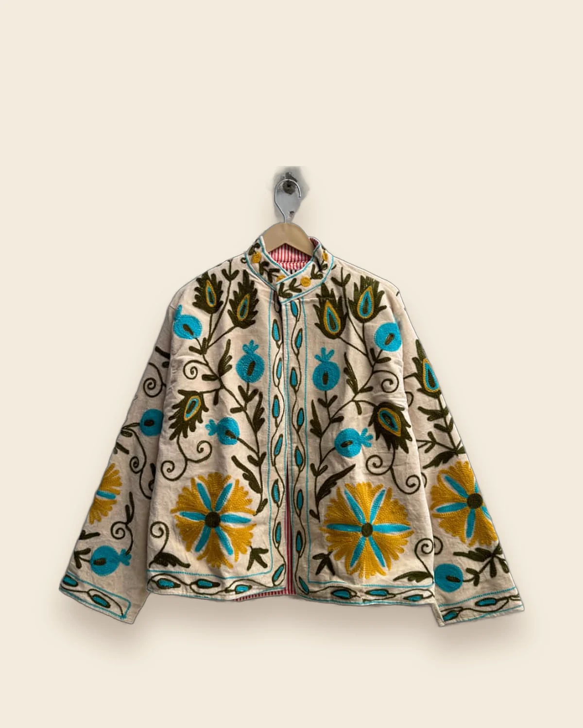 The Pushkar — Cream embroidered velvet jacket