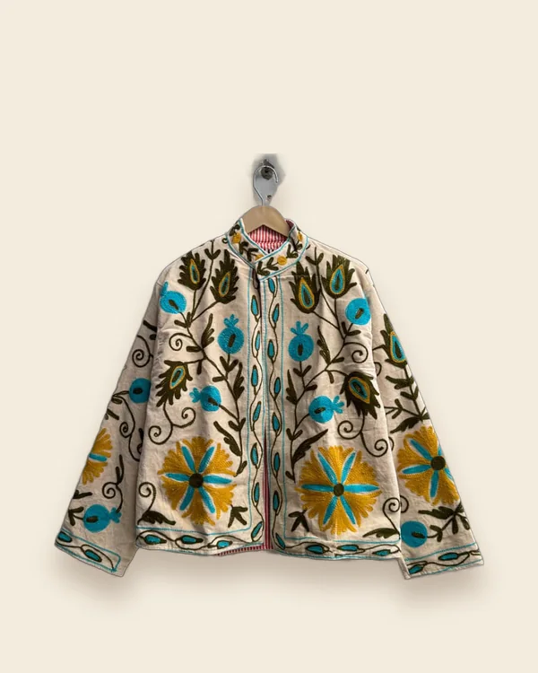 The Pushkar — Cream embroidered velvet jacket