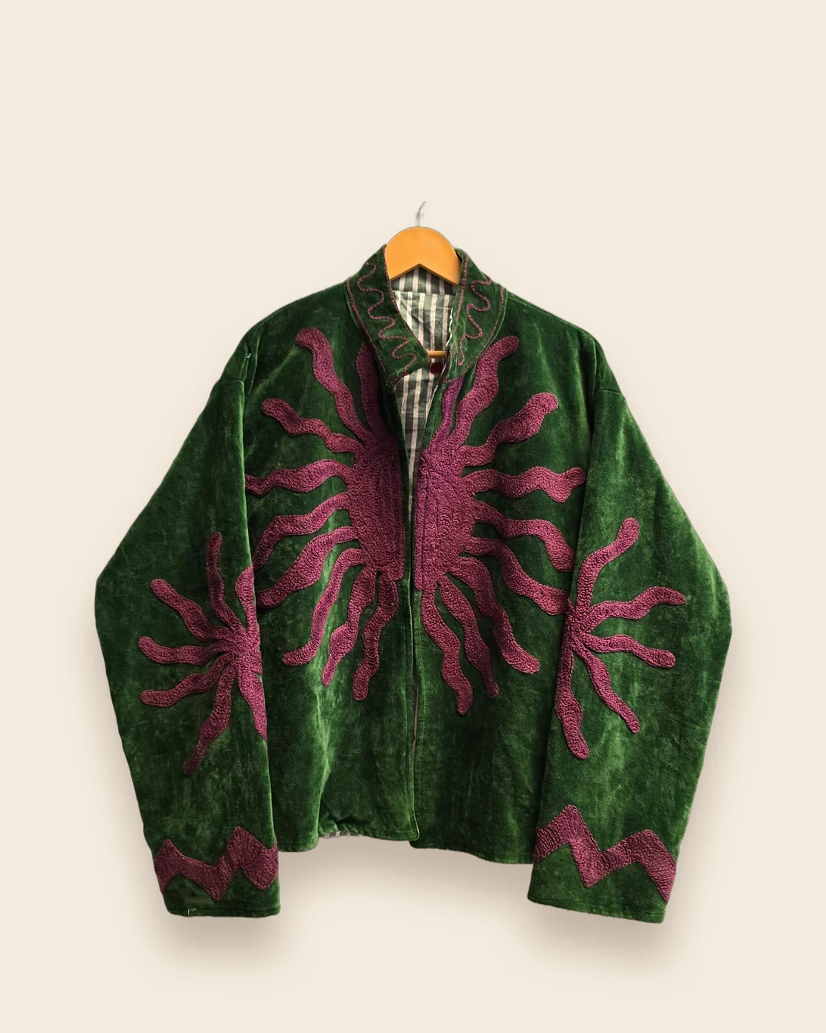 The Rani — Forest Green embroidered velvet jacket