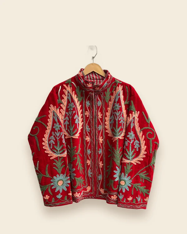 The Scarlet — Red embroidered velvet jacket