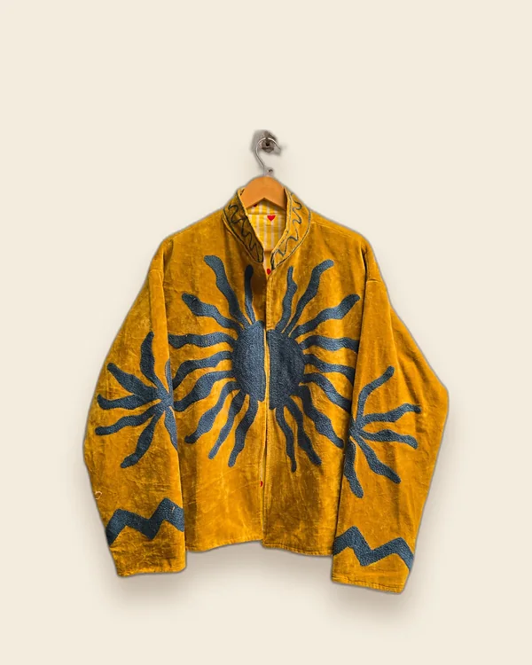 The Sunrise — Marigold hand-embroidered velvet jacket