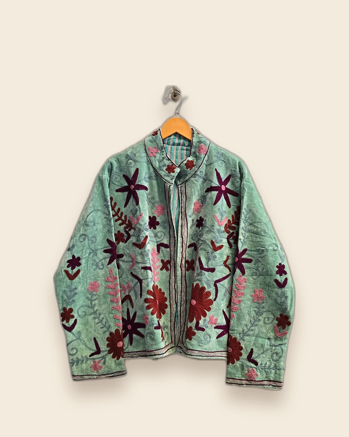 The Wildflower — Sage embroidered velvet jacket